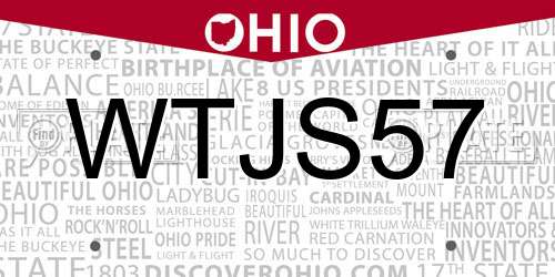 WTJS57 Ohio License Plate