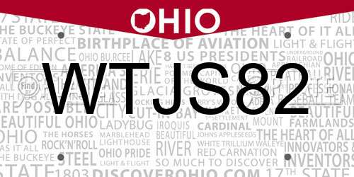 WTJS82 Ohio License Plate