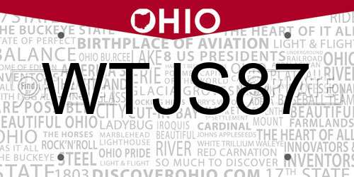 WTJS87 Ohio License Plate