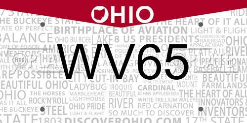 WV65 Ohio License Plate