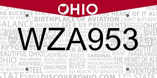 WZA953 Ohio License Plate