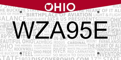 WZA95E Ohio License Plate