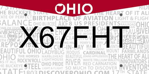 X67FHT Ohio License Plate