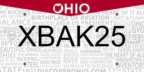 XBAK25 Ohio License Plate