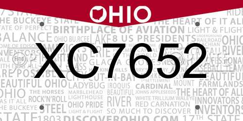 XC7652 Ohio License Plate