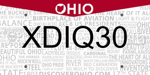XDIQ30 Ohio License Plate