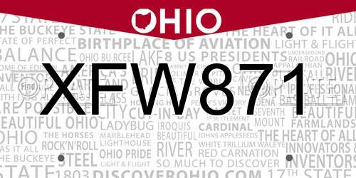 XFW871 Ohio License Plate