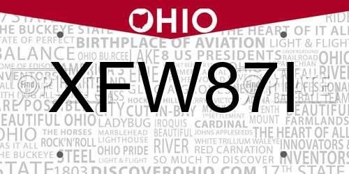 XFW87I Ohio License Plate