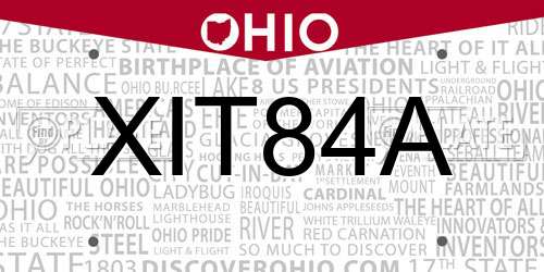 XIT84A Ohio License Plate