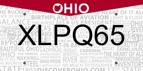 XLPQ65 Ohio License Plate