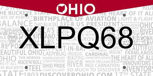 XLPQ68 Ohio License Plate