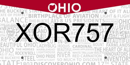 XOR757 Ohio License Plate