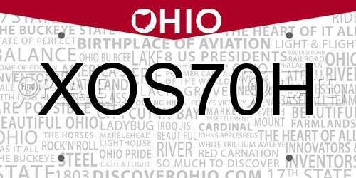 XOS70H Ohio License Plate