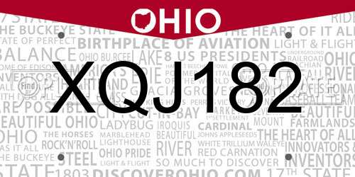 XQJ182 Ohio License Plate