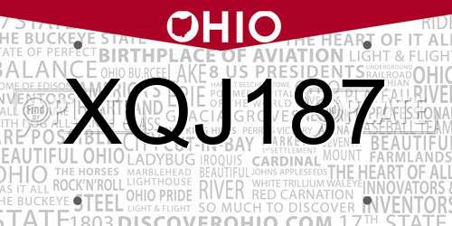 XQJ187 Ohio License Plate