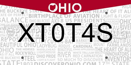 XT0T4S Ohio License Plate