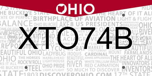XTO74B Ohio License Plate