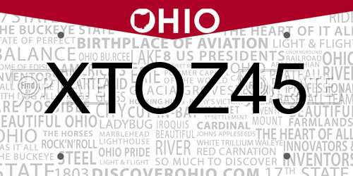 XTOZ45 Ohio License Plate