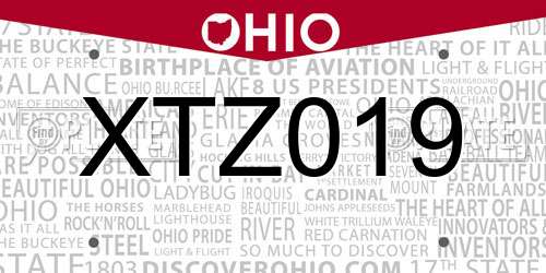 XTZ019 Ohio License Plate
