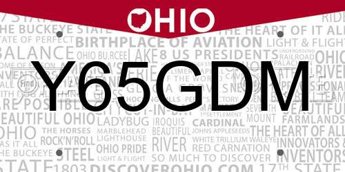 Y65GDM Ohio License Plate