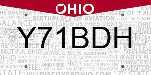 Y71BDH Ohio License Plate