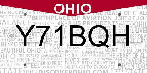 Y71BQH Ohio License Plate
