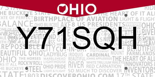 Y71SQH Ohio License Plate