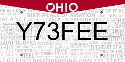 Y73FEE Ohio License Plate