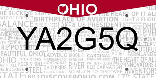 YA2G5Q Ohio License Plate