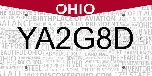 YA2G8D Ohio License Plate