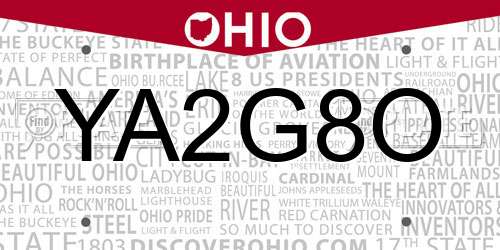 YA2G8O Ohio License Plate