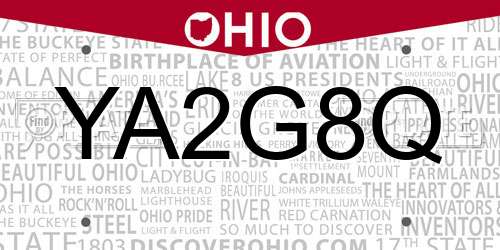 YA2G8Q Ohio License Plate