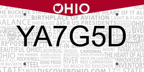 YA7G5D Ohio License Plate