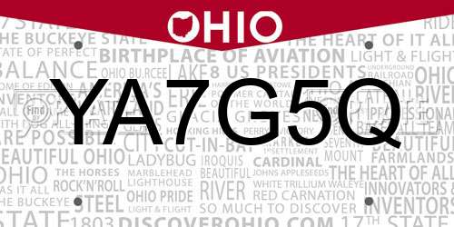 YA7G5Q Ohio License Plate