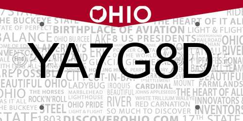 YA7G8D Ohio License Plate