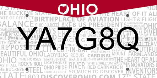 YA7G8Q Ohio License Plate