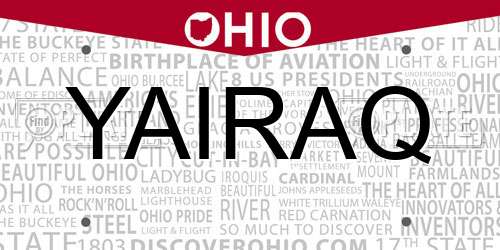 YAIRAQ Ohio License Plate