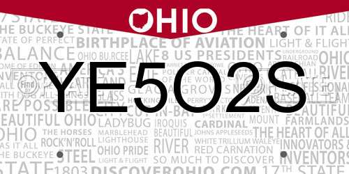 YE5O2S Ohio License Plate