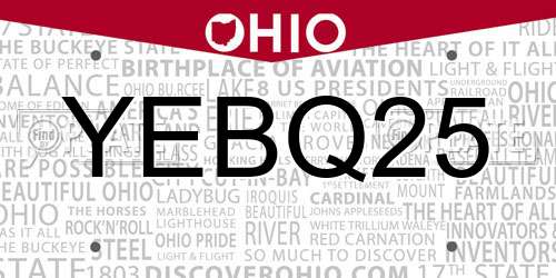 YEBQ25 Ohio License Plate