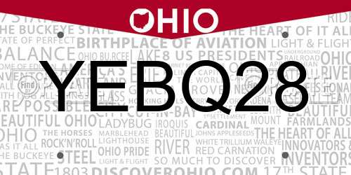 YEBQ28 Ohio License Plate