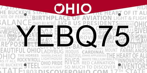 YEBQ75 Ohio License Plate