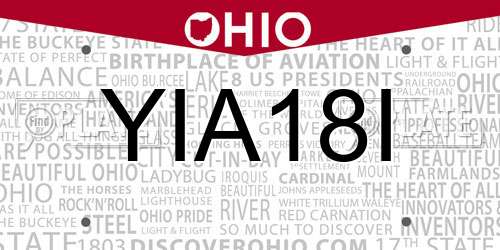 YIA18I Ohio License Plate