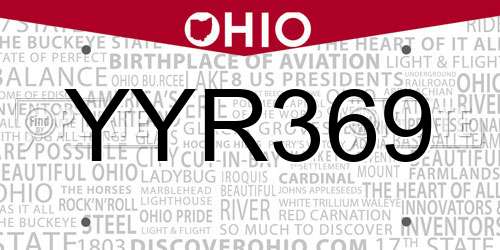 YYR369 Ohio License Plate