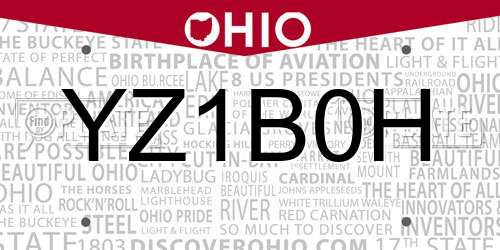 YZ1B0H Ohio License Plate