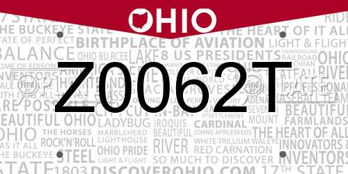 Z0062T Ohio License Plate