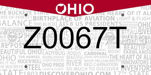 Z0067T Ohio License Plate