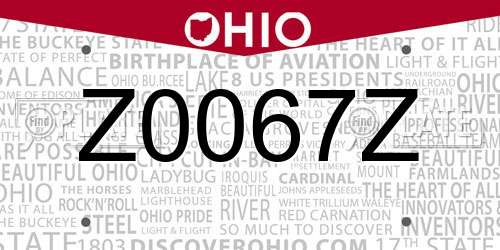 Z0067Z Ohio License Plate