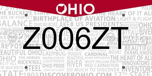 Z006ZT Ohio License Plate