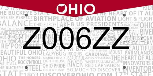 Z006ZZ Ohio License Plate