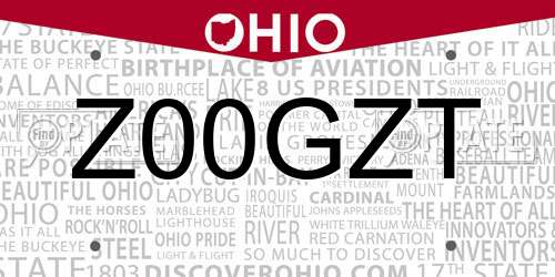 Z00GZT Ohio License Plate